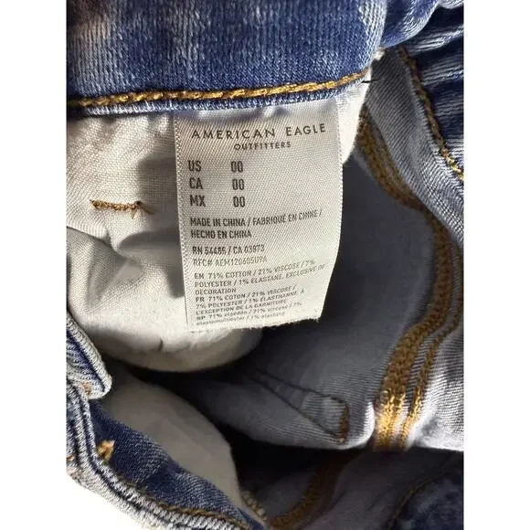 American Eagle Shorts women 00 Blue Hi-rise Shortie Ripped Denim - Picture 4 of 7